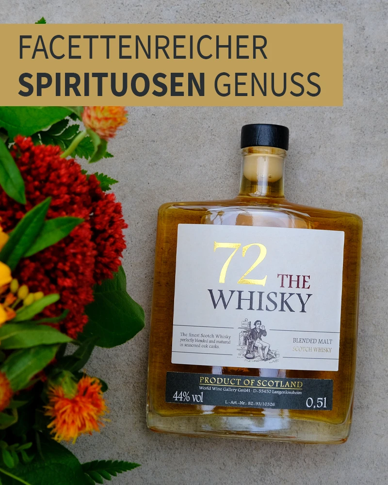 Entdecken Sie unsere hochwertigen und teilweise mehrfach ausgezeichnete Spirituosen!n Flasche Whisky und Blumen