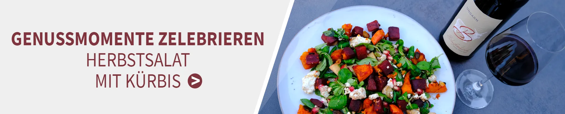 Unsere Rezeptempfehlung zum Wein: Herbstsalat mit Kürbis Blaufränkisch und Herbstsalat mit Kürbis