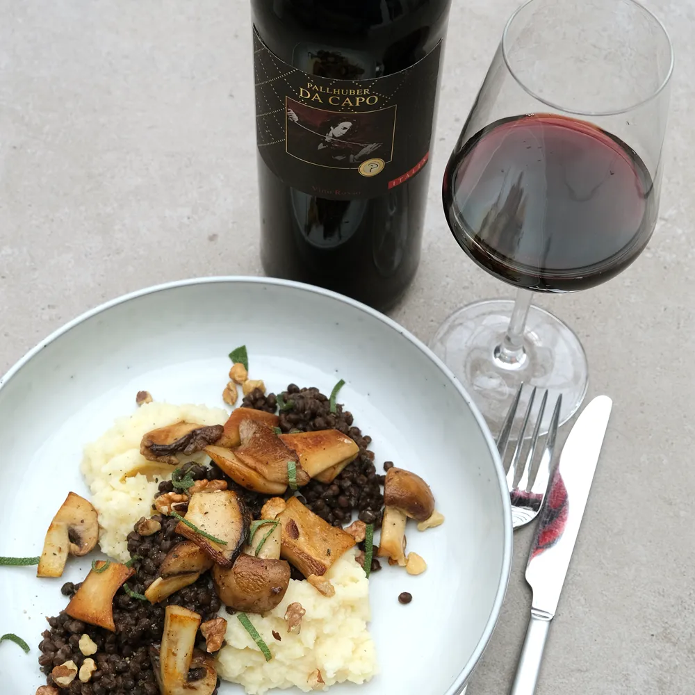 Selleriepüree mit Linsen und Kräuterseitlingen Selleriepüree mit Linsen und Kräuterseitlingen