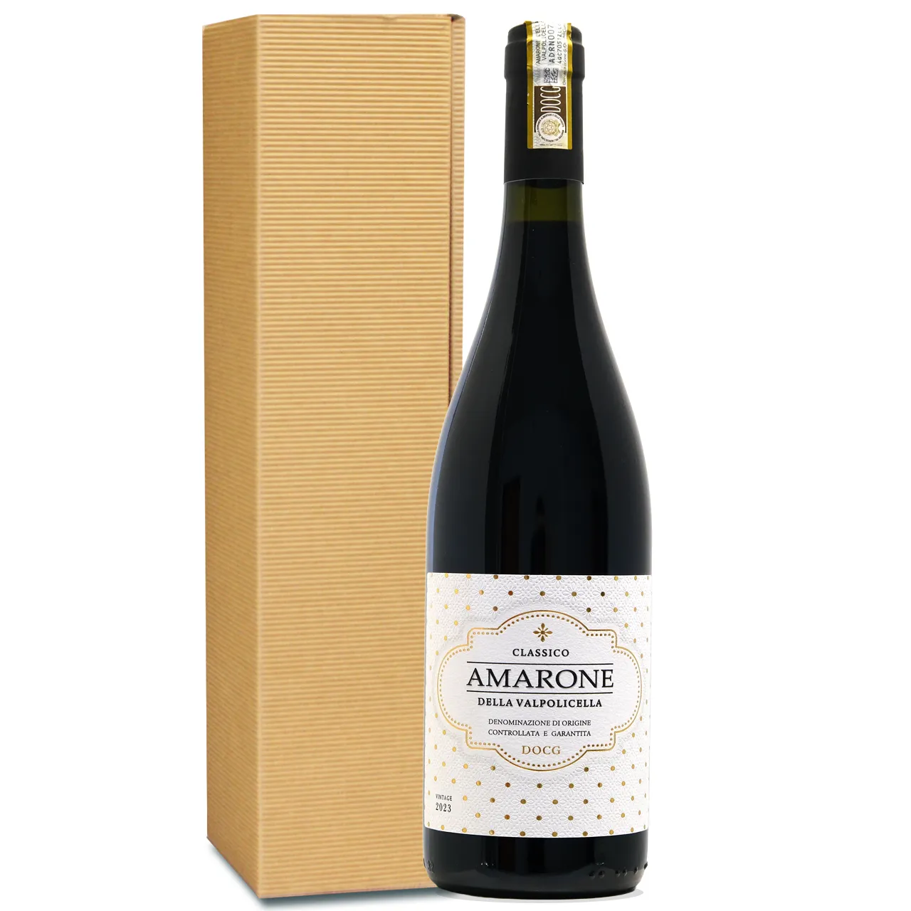 Amarone - Ein besonderer Wein am Rotwein-Himmel Flasche Amarone und Geschenkkarton